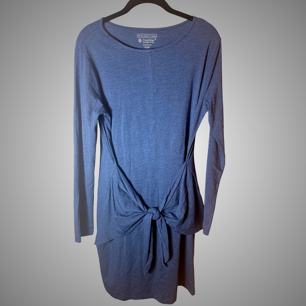 Coolibar Sun Dress Womens Medium Blue Excellent UPF 50+ Front Tie Long Sleeve